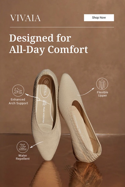 ballet flats, flat shoes, slip on shoes, comfort flats, women's flats, knit flats, casual flats, product launch, brand awareness, minimalist, luxurious, warm, brown, neutral